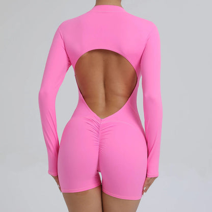 2025 Pad Zipper Long Sleeve Yoga Set Women One Piece Jumpsuit Gym Workout Shorts Fitness Bodysuit Sports Athletic Suit XP358 Badiee Stylez