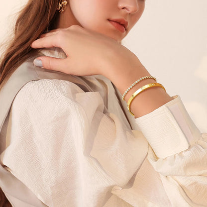 Vnox Love Tennis Chain Bracelets Round Zircon Stone Bangles Set, PVD Stainless Steel Women Jewelry Set Gift for Mom Mothers Day Badiee Stylez