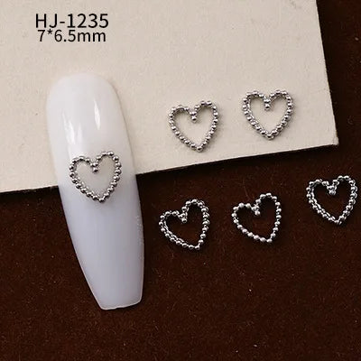20PCS 3D Glossy Gold Silver Metallic Love Heart Various Crook Frame Solid Alloy Nail Art Rhinestones Decorations Manicure Charms HJ-1235