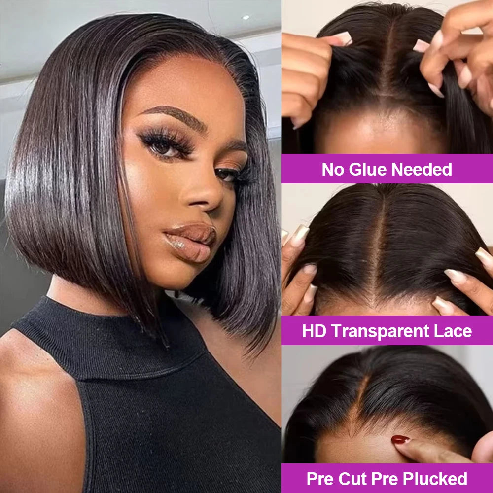100% Human Hair Wig Glueless Braided Closure Hd Lace Frontal Wig Pre Cut Vietnamese Straight Short Bob Lace Front Wig for Women Badiee Stylez