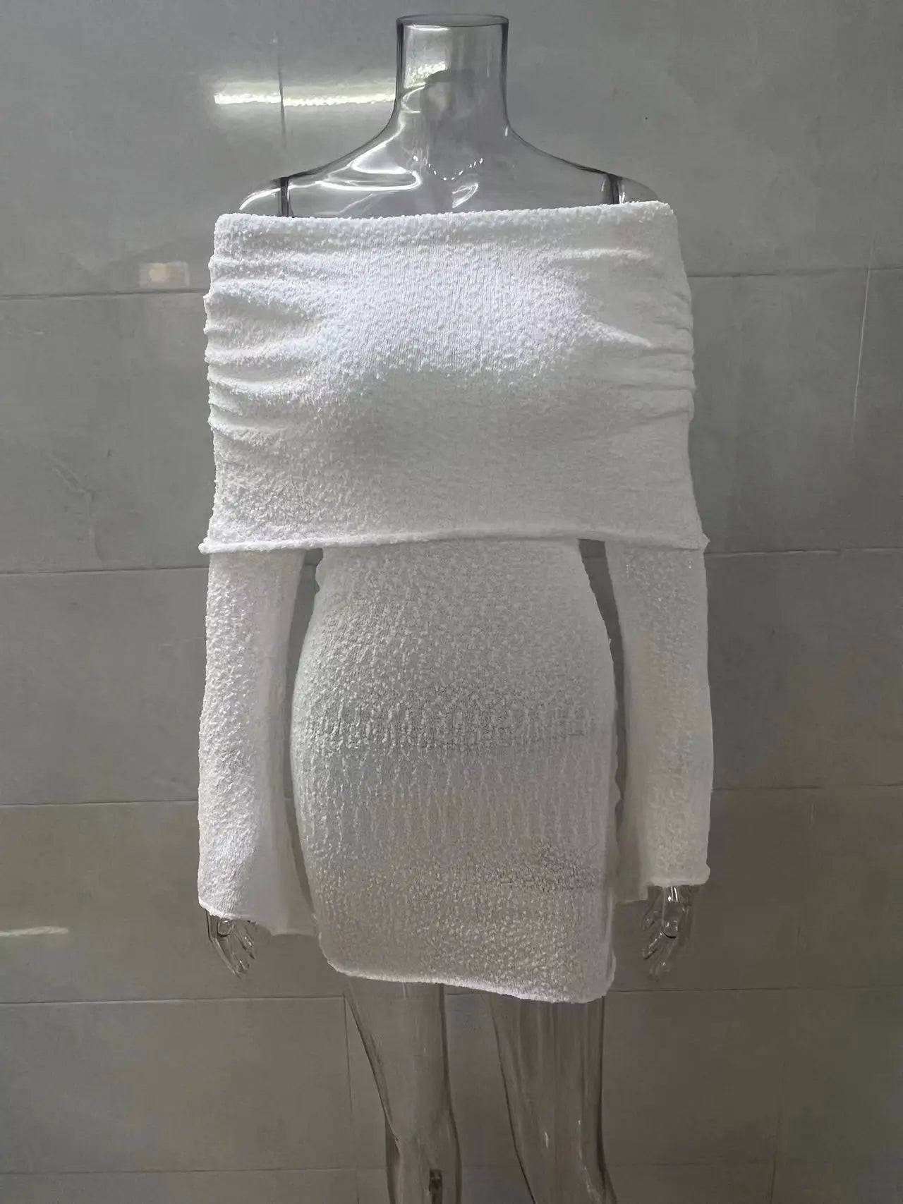 Leosoxs Slash Neck Knitted Dress Women Thin Autumn Long Sleeve Elegant Vacation Beach Party Midnight Clubwear Mini Bodycon