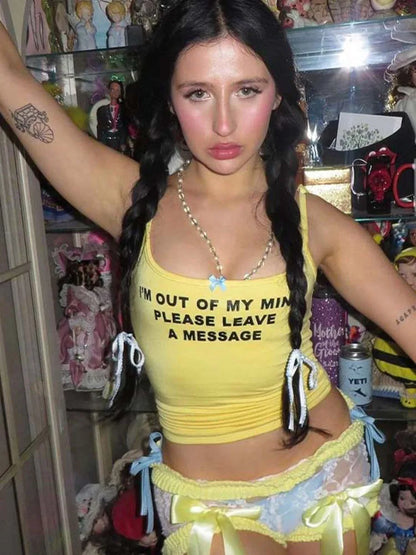 omen T-shirt Square Collar Strap Bow Slim Versatile Vest Hottie Casual Outfit Y2K Streetwear