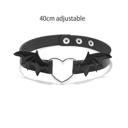 Sexy Trendy Vintage Charm Round Gothic Collar Necklaces Jewelry Gift Gothic Leather Heart Harajuku Women Punk Choker Necklace Love Bat Wings 40cm adjustable