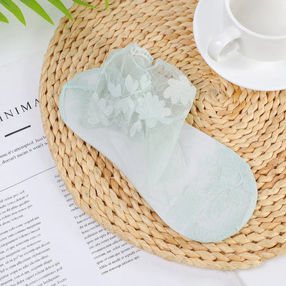5 Pairs/Lot Socks women's Lace Transparent Lolita Invisible Summer Thin Non-slip Short Ankle Black Low Cut Boat Sock light green 5 pairs 5 pairs