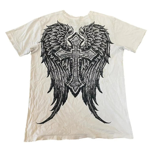 Affliction Summer Y2K Vintage Graphic T Shirts Mens Women Grunge Wings Oversized T Shirt Harajuku Street Couple Short Sleeves
