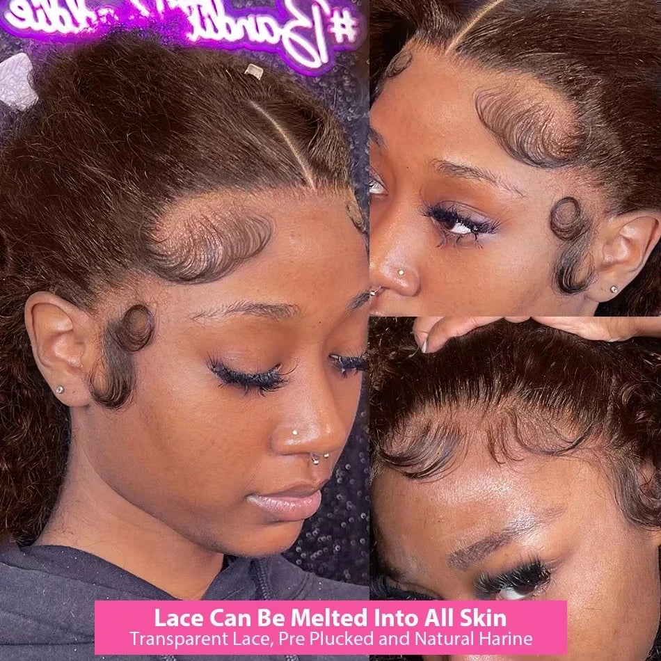 13X4 Chocolate Brown Curly Lace Front Wigs Colored 100% Human Hair Wigs Pre Plucked Deep Wave 13X6 Hd Lace Frontal Brazilian Wig Badiee Stylez