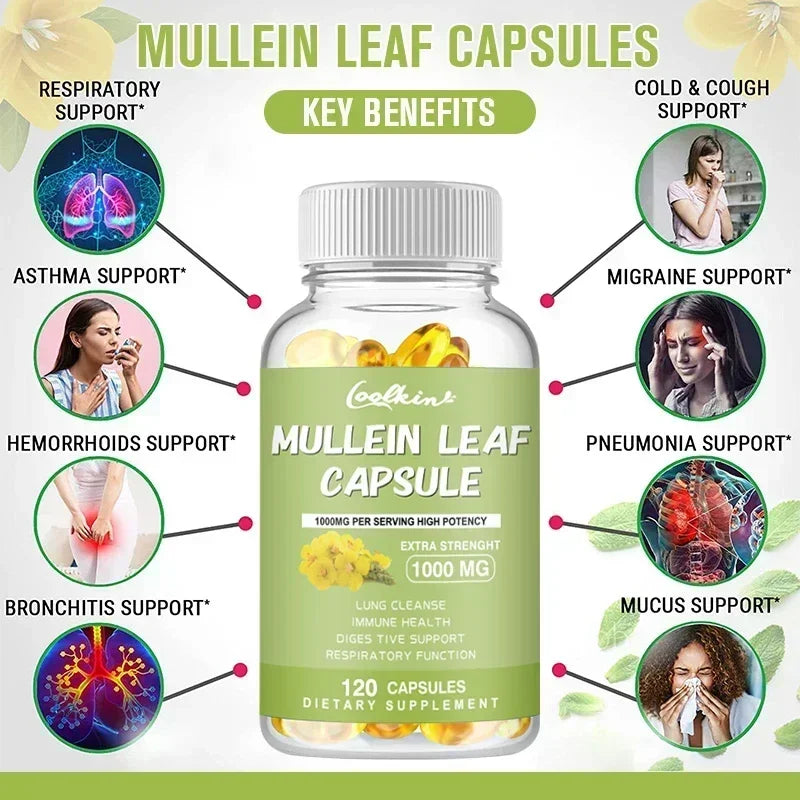 Mullein Leaf - Clear Lungs and Detoxify, Breathe Healthily, Relieve Headaches Supplement