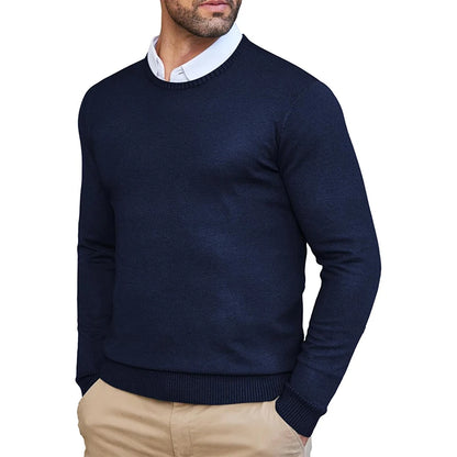 Autumn Men's Dress Crew Neck Sweater Slim Fit Lightweight Sweatshirts Knitted Pullover Casual Fashion Long Sleeve Sweater Navy