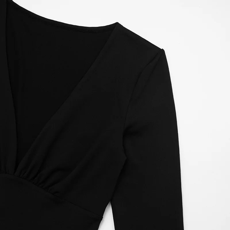 2025 Women Autumn Black Long Sleeve V Neck Jumpsuits Streetwear Bodycon Sexy Sporty Casual Rompers Fashion Overall Body Tops Badiee Stylez