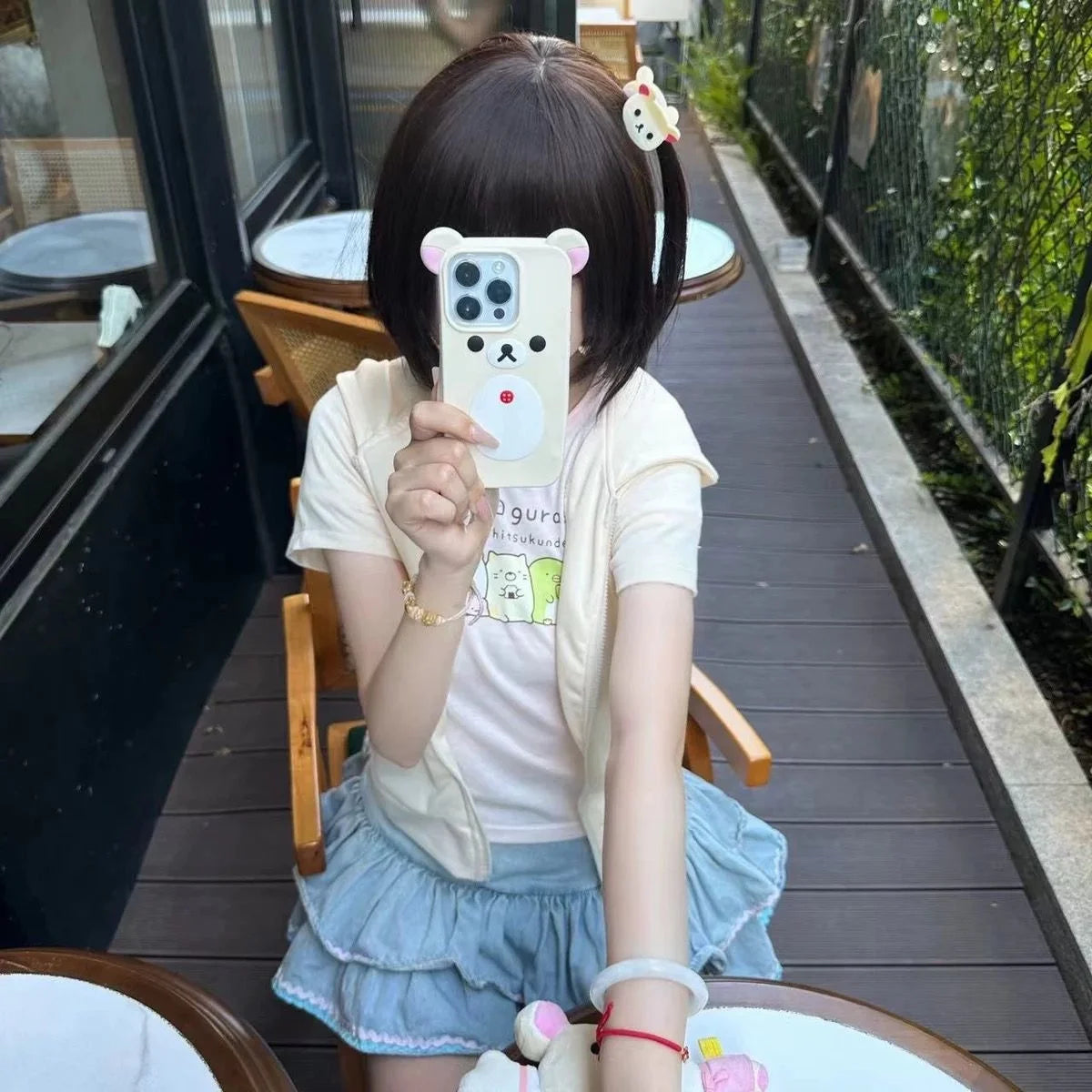 Cute Cartoon Hoodie Rilakkumaed Zip-up Hoodie Teddy Bear Ears Long Sleeve Jacket Fashion Women's Casual Cardigan Cotton Clothing