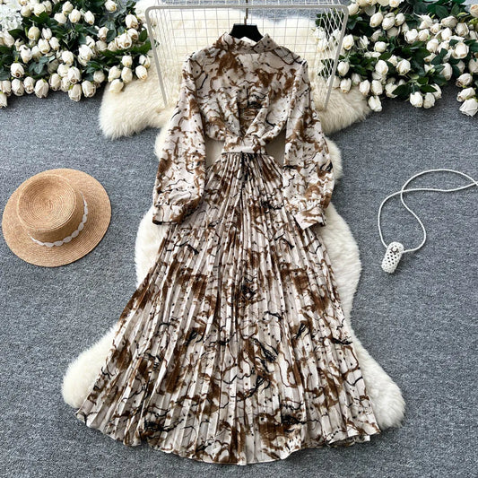 Chic vintage long sleeve turn-down collar button pleated Elegant Fairy korean fashion Boho women clothing Long dress