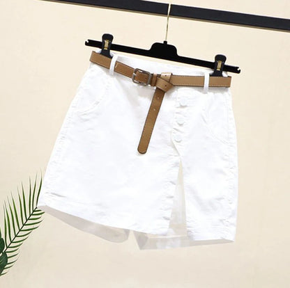 Chic Shorts Women Belt Korean Solid Buttons Side Slit A-line Streetwear Fashion Skirts Chic Harajuku Summer Loose Pants