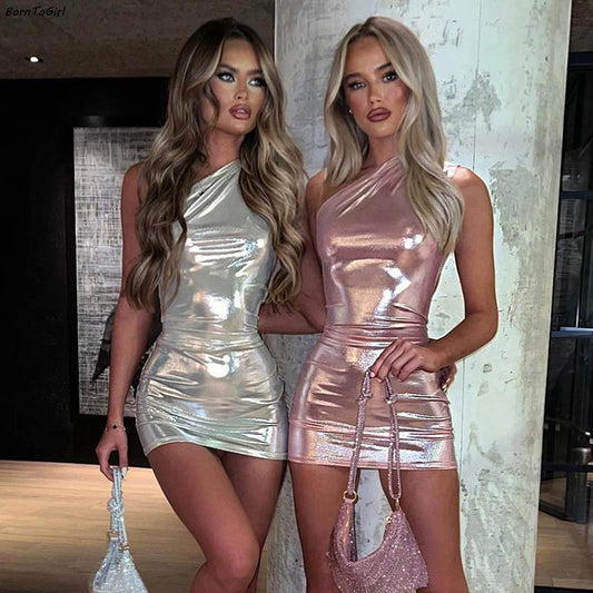 Sexy One Shoulder Bodycon Dresses For Women Solid Irregular Skinny Mini Dress Female Party Nightclub Buttocks Short Gown vestido Badiee Stylez