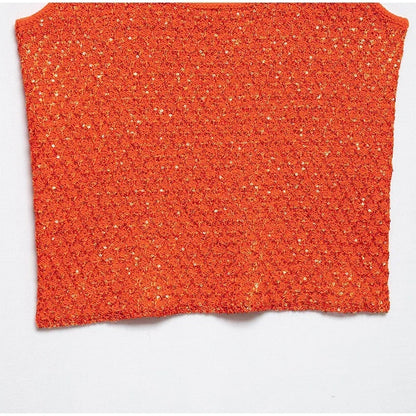 Elegant Sequined Orange Cardigans Women Y2k O-neck Short Sleeve One Button Female Tops 2025 Street Summer Lady Chic Knitwear