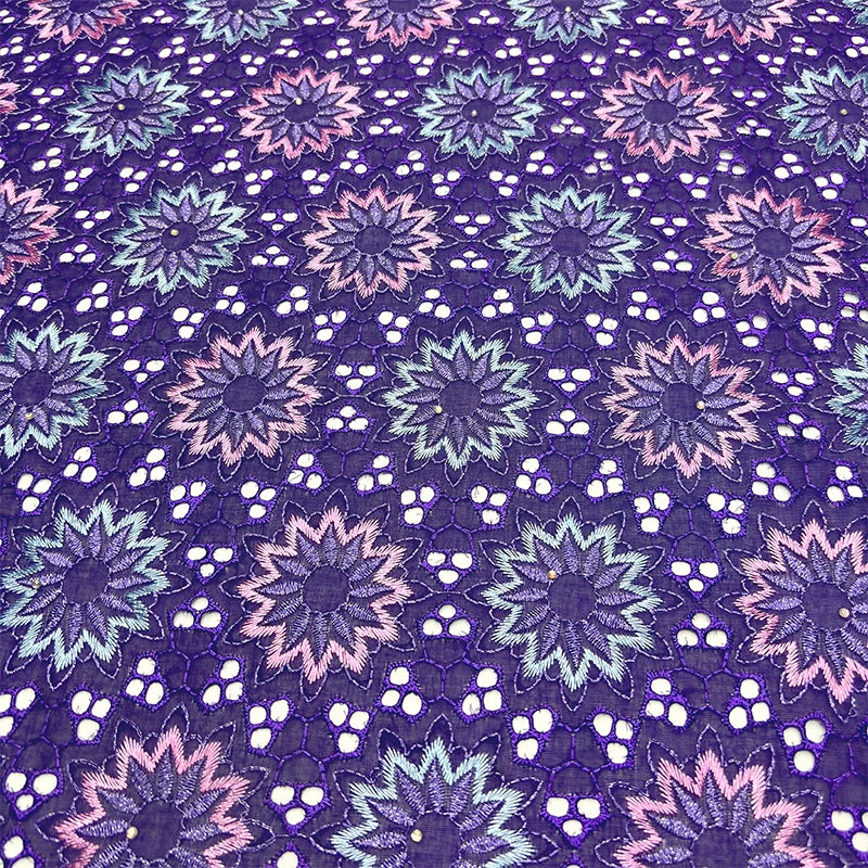 Original Austria Pure Cotton Lace Fabric 2024 High Quality Swiss Voile Embroidery Stones Lace Fabric For Women Celebration Dress