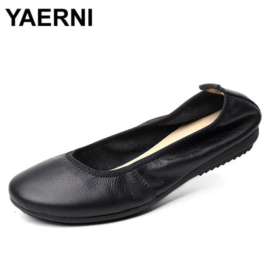 YAERNI Fashion Brand Women Shoes Leather Ballerina Ballet Flats Foldable And Portable Travel Pregnant Shoes For Bridal Wedding