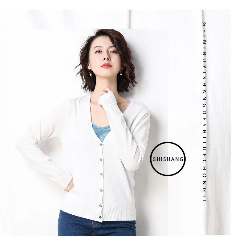 Women Cardigans 2025 Single Breasted Solid Knitted Shirt Spring Autumn Cardigan Korean Fashion V-neck Sweaters Knit Outerwear