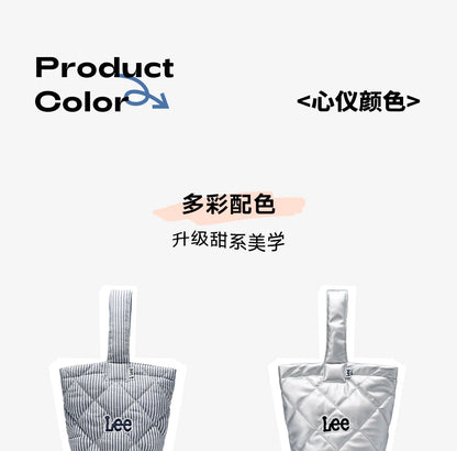 LEE Ladies Cute Design Puffer Bag Casual Soft Small Pink White Quilted Handbag Women Korean Style Down-filled Phone Bucket Bag