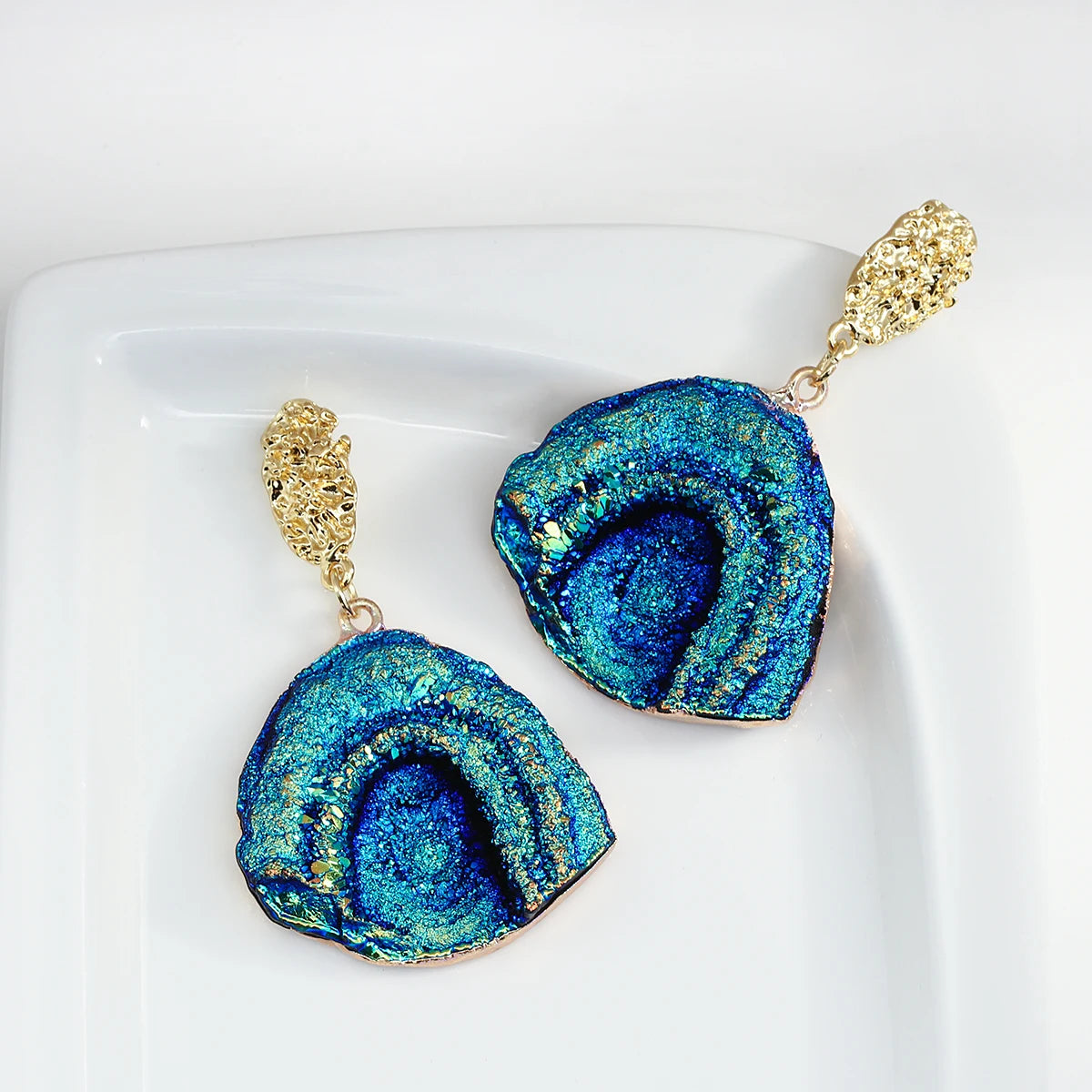 AENSOA Vintage Abstract Simulated Natural Stone Dangle Earrings for Women Van Gogh Painting Star Geometric Volcanic Rock Earring