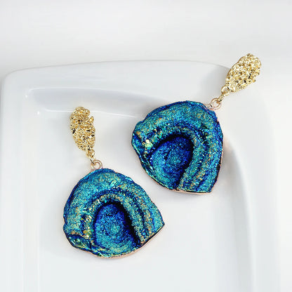 AENSOA Vintage Abstract Simulated Natural Stone Dangle Earrings for Women Van Gogh Painting Star Geometric Volcanic Rock Earring