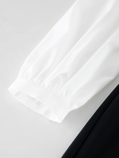 DUSHU Women Autumn Long SLeeve Dresses Office Lady Temperament Polo Neck A-LINE Long Dress Fake Two Patchwork Dress 24DS83358