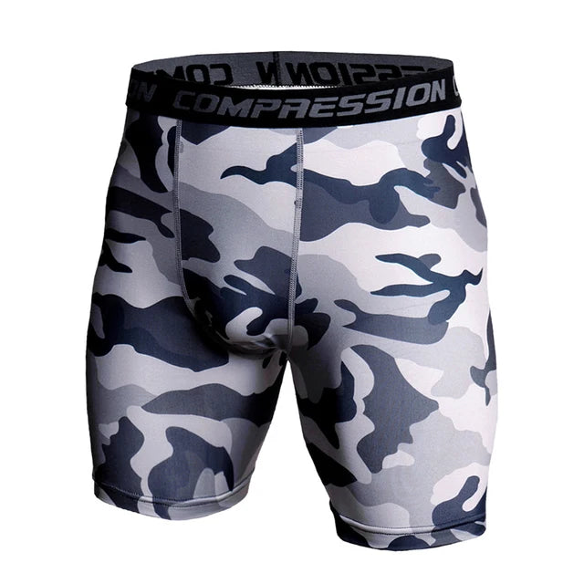 Compression Shorts Men 3D Print Camouflage Bodybuilding Tights Short Men Gyms Shorts Male Muscle Sport Elastic Running Shorts Camo Gray