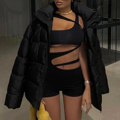 Women's Sexy Rompers Trendy Bodycon Irregular Hollow Out Holes Singel Sleeve Off Shoulder Y2k Playsuits Female Casual Streetwear