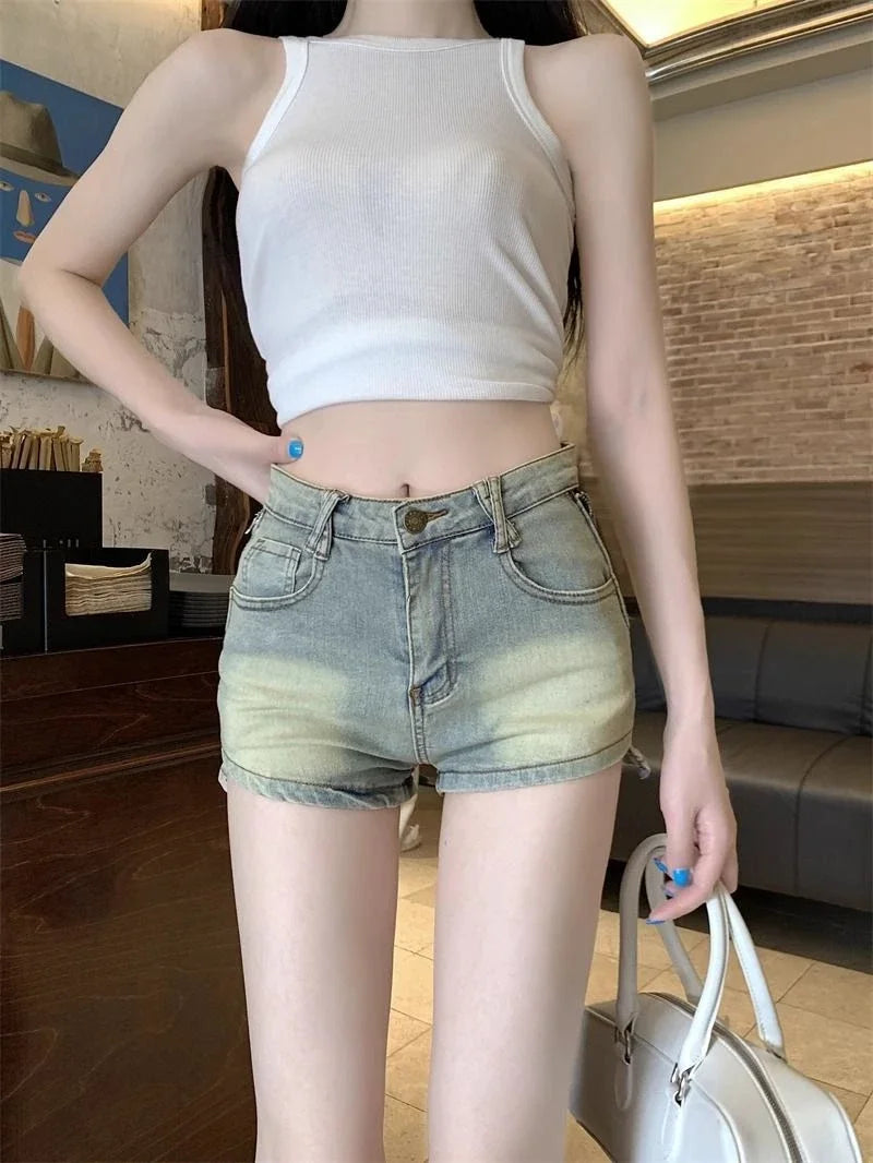 Elasticty Skinny Short Jean Pants Woman Zipper Denim Shorts for Women Designer Trend 2025 Jorts Aesthetic Design XL Streetwear