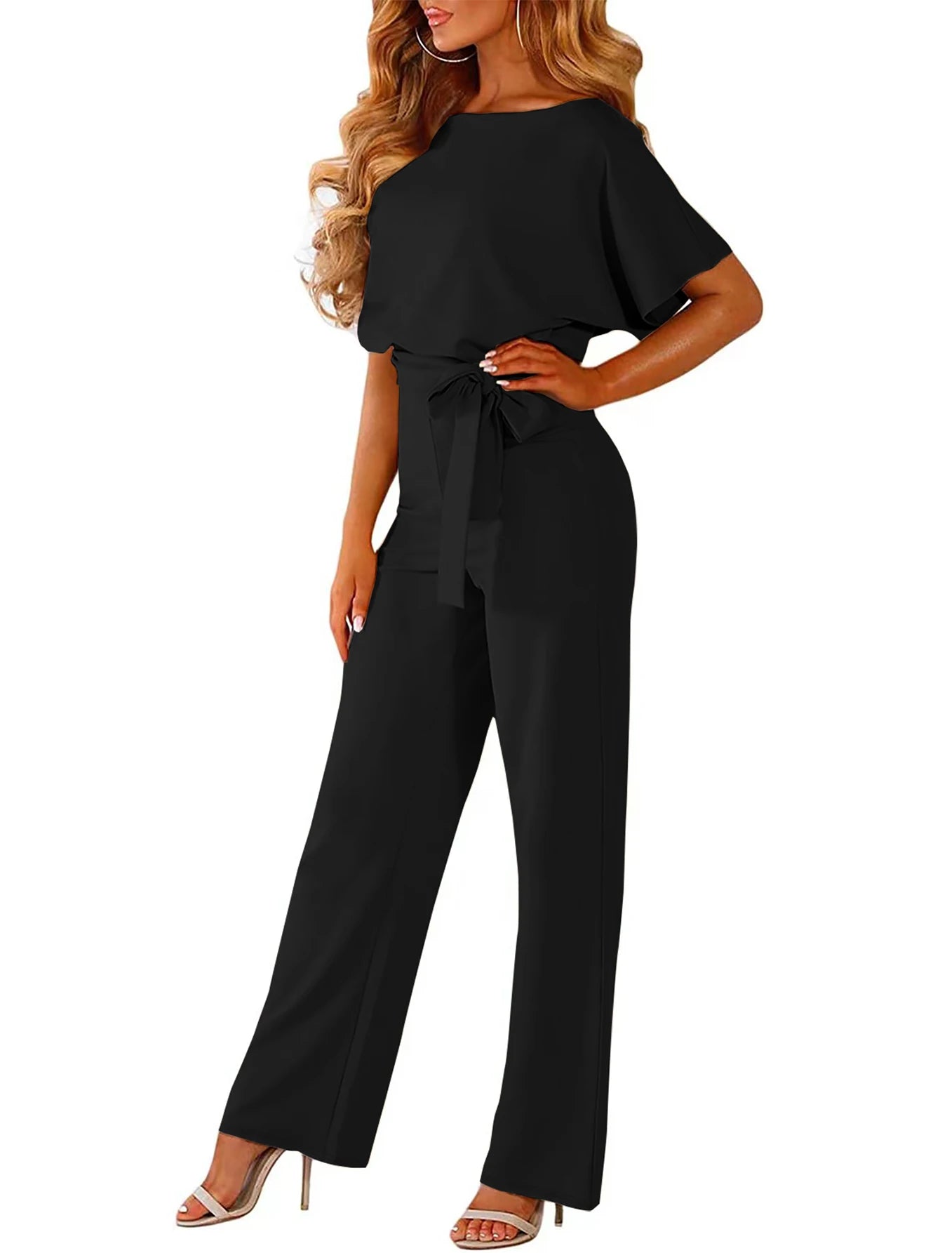 Women's Belted Jumpsuit Casual Wide-Leg Pants Summer Commute Outfit Stylish & Comfortable