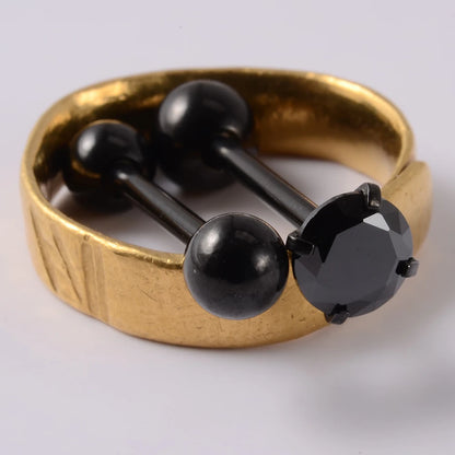 2PCS Anti-Allergy Surgical Steel Prong Zircon Tongue Barbell Piercings Ball Tongue Barbell Rings Fashion Piercing Jewelry 2PCS Black