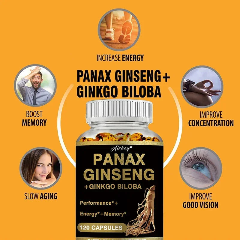 Panax Ginseng + Ginkgo Biloba - Immune Support, Enhance Physical Performance, Improve Memory, and Maintain Overall Health