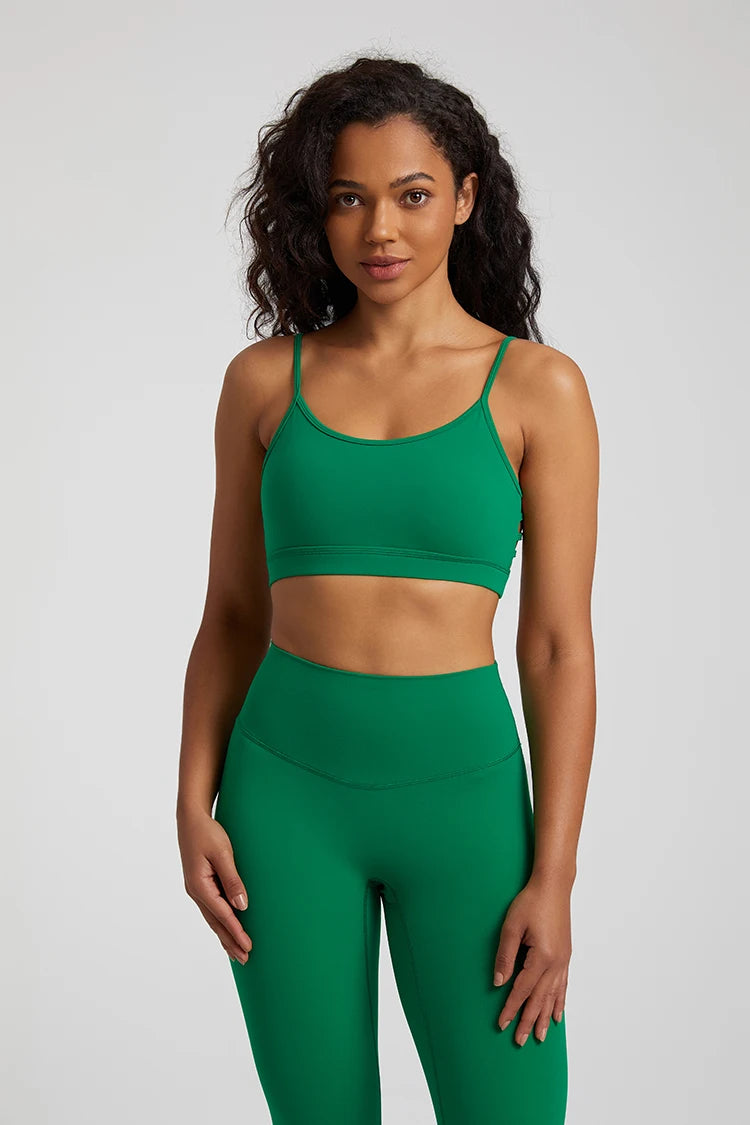 Open Back Sports Bra 8 Way Stretch Deep U Neck Bra Padded Fitness Top for Women