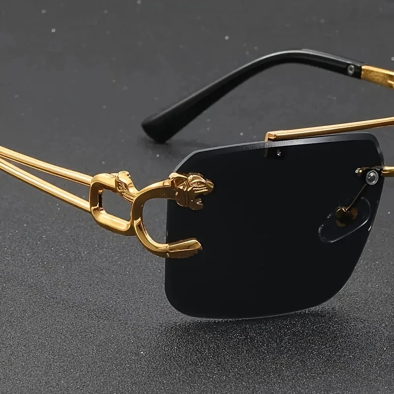 Vintage Luxury Golden Fahsion Glasses Cool Tiger Stand Women's Frameless Black For Men And Women Outdoor Travel Anti Glare Glass Badiee Stylez