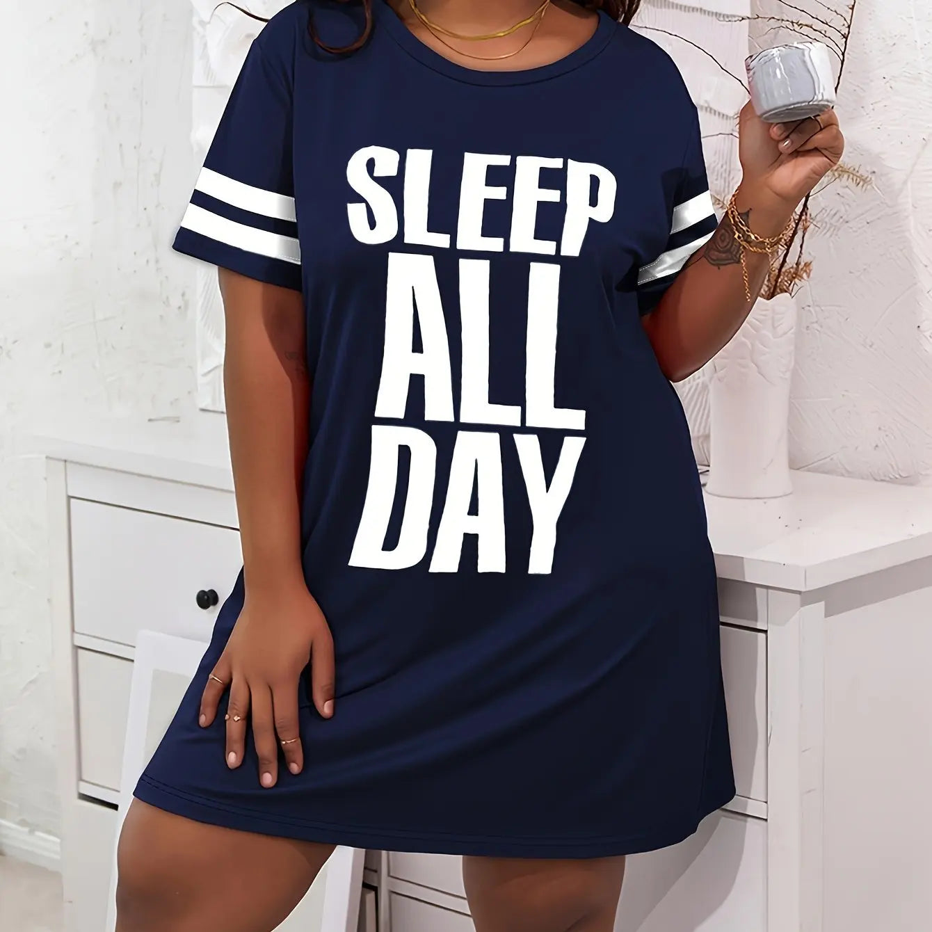 Sleep All Day Printed Women's Nightgowns High Stretch Comfortable Pajamas Women's Summer Home Dress Plus Size Halter Dress CDXQ-252
