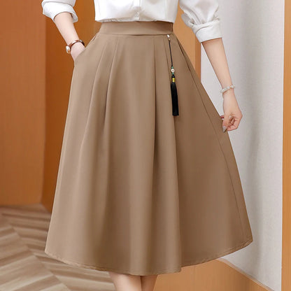 2024 New Solid Color Fringe Skirt Summer Classic Clothing Women's Loose Plus Size Skirt New Street Elegance Calf Belly Skirt
