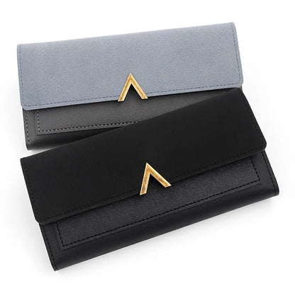 New Korean version women's wallet long V-shaped buckle three fold wallet for women, hand-held bag, change card bag