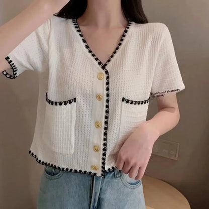 Plus Size Knitted Short Sleeve Open Cardigan for Women Elegant Slimming Style Summer Thin Material Big Size Fashionable