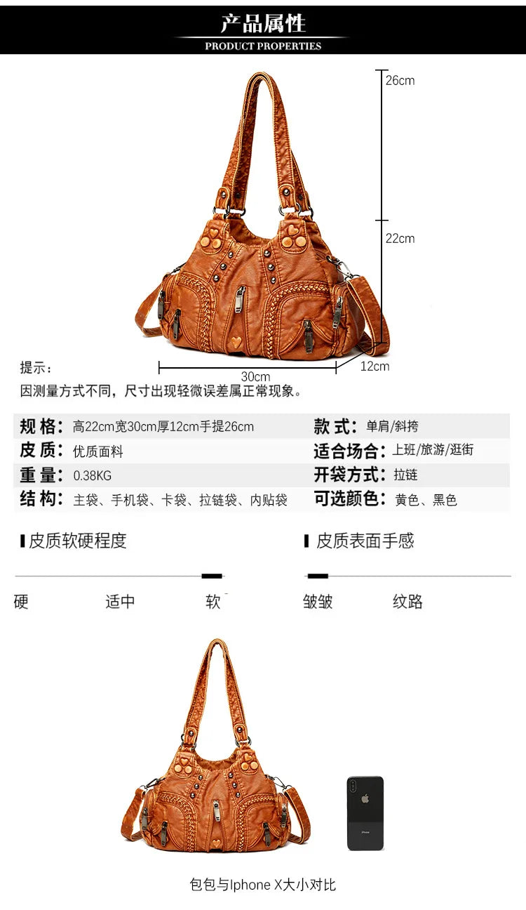 Black Y2k Women Shoulder Bag Vintage Punk Goth Fashion Designer Pu Leather Tote Bag Large Capacity Rivet Motorcycle Handbag