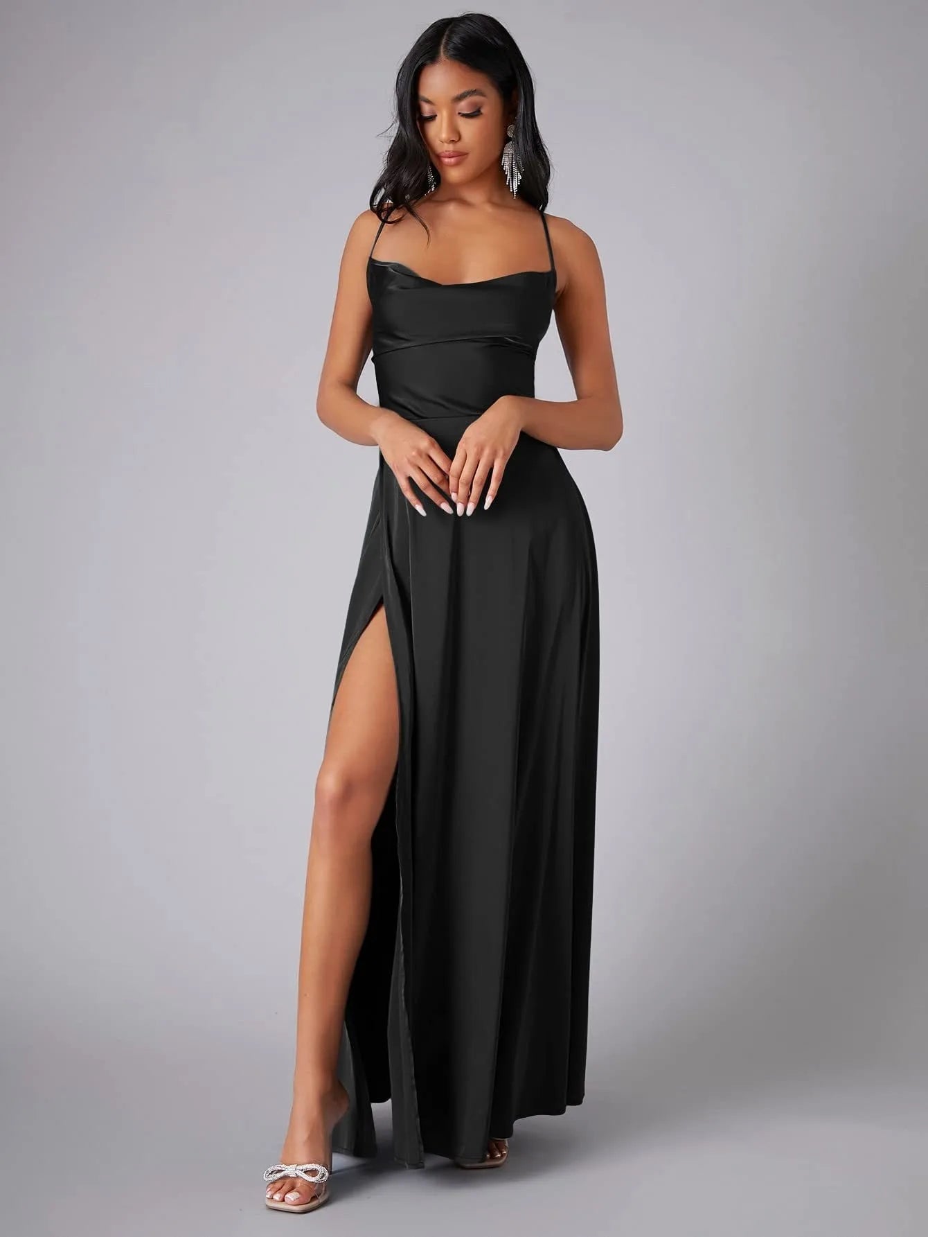 Backless Slimming Long Evening Dress Women Sexy V Neck Sleeveless Gown With Waist Tie For Formal Party Wedding Guest Maxi Dress 5