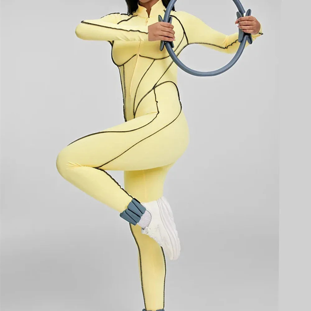 Pad Yoga Set Jumpsuit Short Sleeve Zipper Sports Gym Fitness Women Dance Running Workout Legging Bodysuits Active Wear XP83 Badiee Stylez