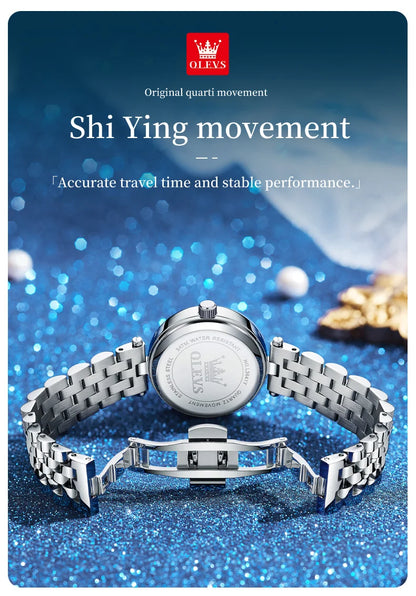 OLEVS 3641 Womens Watch Original Elegant Quartz Watch Waterproof Luminous Stainless Steel Starry Dial Ladies Watch With Box Gift