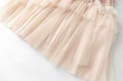 IEQJ Fashion Pink Embroidered Sequins Dress Women's Round Neck Ruffles Half Sleeves Ankle-length Dresses New 3A132 Badiee Stylez