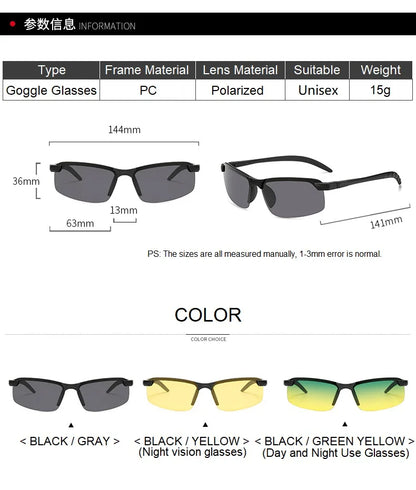 1/2PCS Night Vision Glasses Men Anti-Glare Driving Goggle Half Frame Polarized Sunglasses for Driver UV400 Day and Night Glasses Badiee Stylez