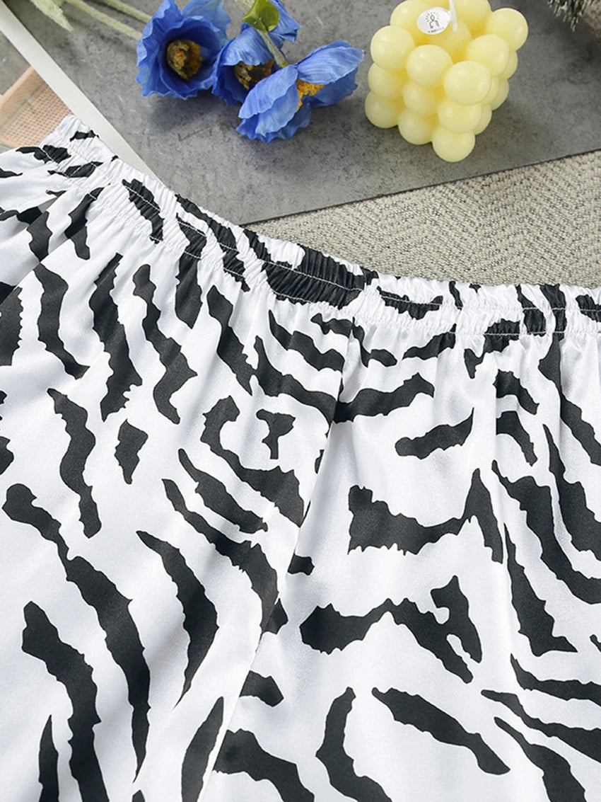 Marthaqiqi Printing Women Sleepwear 2 Piece Set Tank Tops Pajamas Crop Top Spaghetti Strap Nightgowns Shorts Casual Nightie Suit