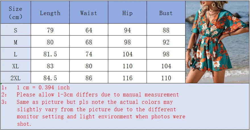 Printed V-neck Short Sleeve Jumpsuit Women Loose High Waisted Jumpsuit Beach Vacation Comfortable Summer Clothes