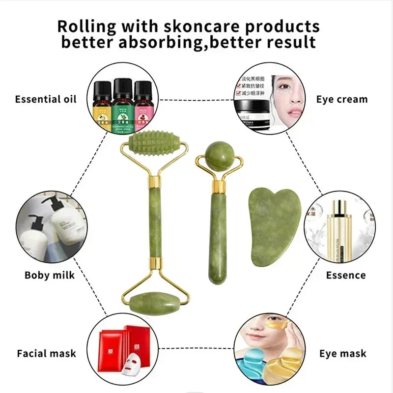 Natural Jade Roller Face Gua Sha Natural Stone Body Neck Massager Acupoint Eye Care Spa Massage Tools Massage Visage Lifting Badiee Stylez