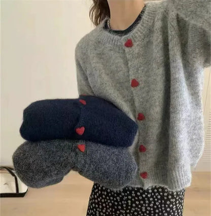 Korean Round Neck Versatile Design Caring Girl Button Knit Cardigan 2024 Autumn and Winter New Sweater Jacket Women's Top