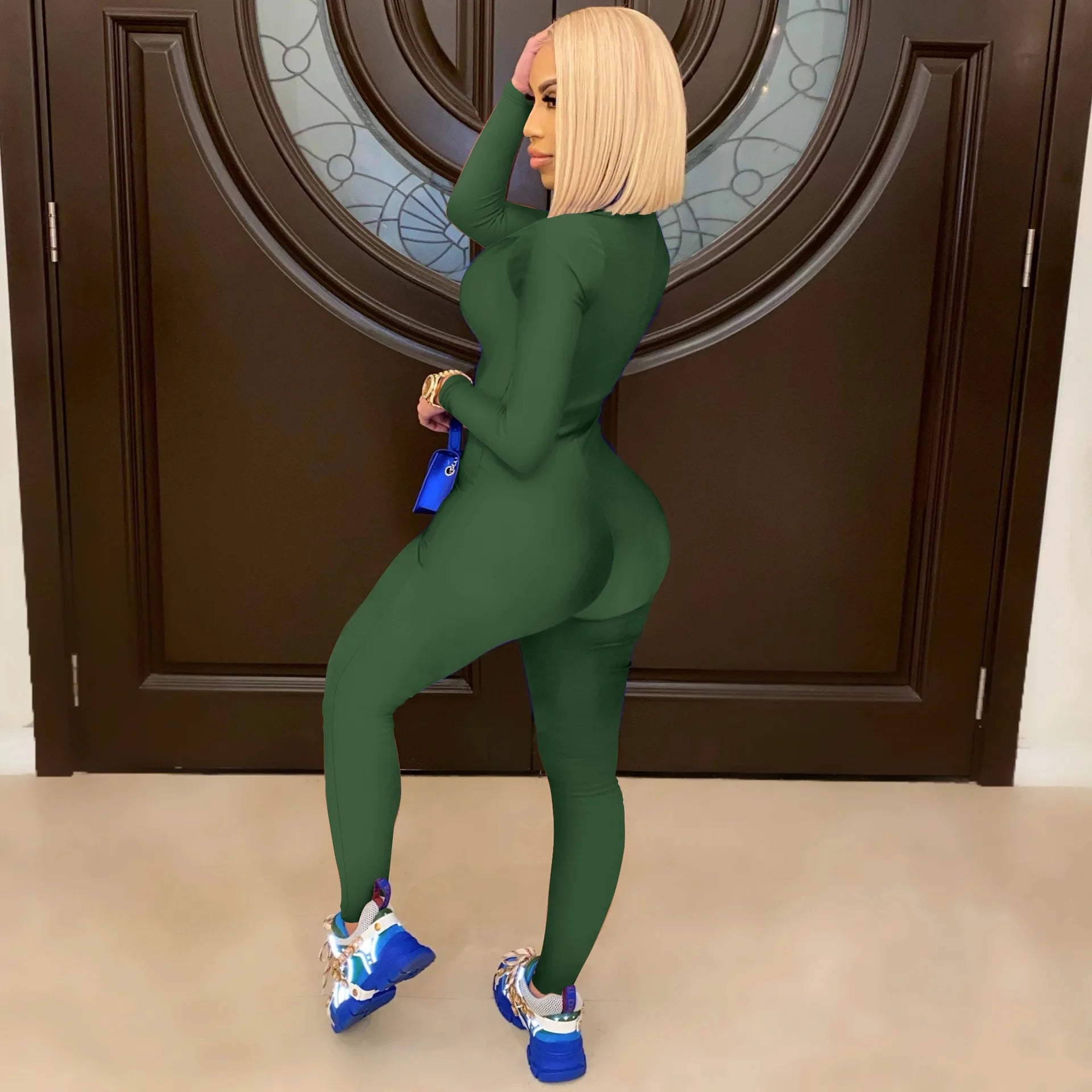 Women's Bodycon One-piece Jumpsuit Long Sleeved Big Zipper Female Casual Sport Workout Skinny Activity Wear Overalls Tops Badiee Stylez