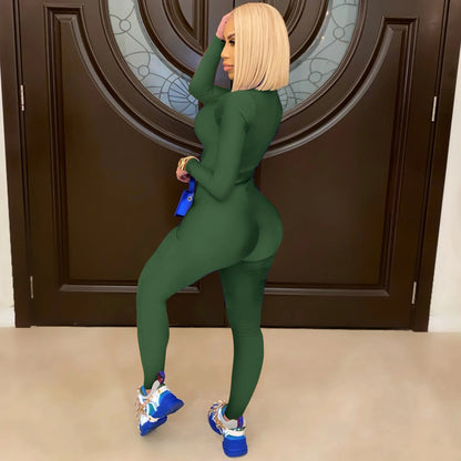 Women's Bodycon One-piece Jumpsuit Long Sleeved Big Zipper Female Casual Sport Workout Skinny Activity Wear Overalls Tops Badiee Stylez