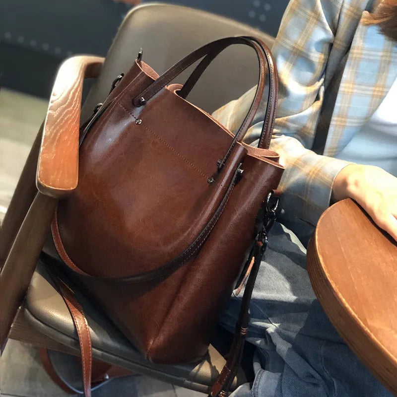 Burminsa Retro Cowhide Genuine Leather Handbags For Women 2025 Luxury Designer Work Tote Shopping Ladies Shoulder Crossbody Bags Coffee